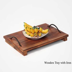 Wooden Tray with Iron Handle